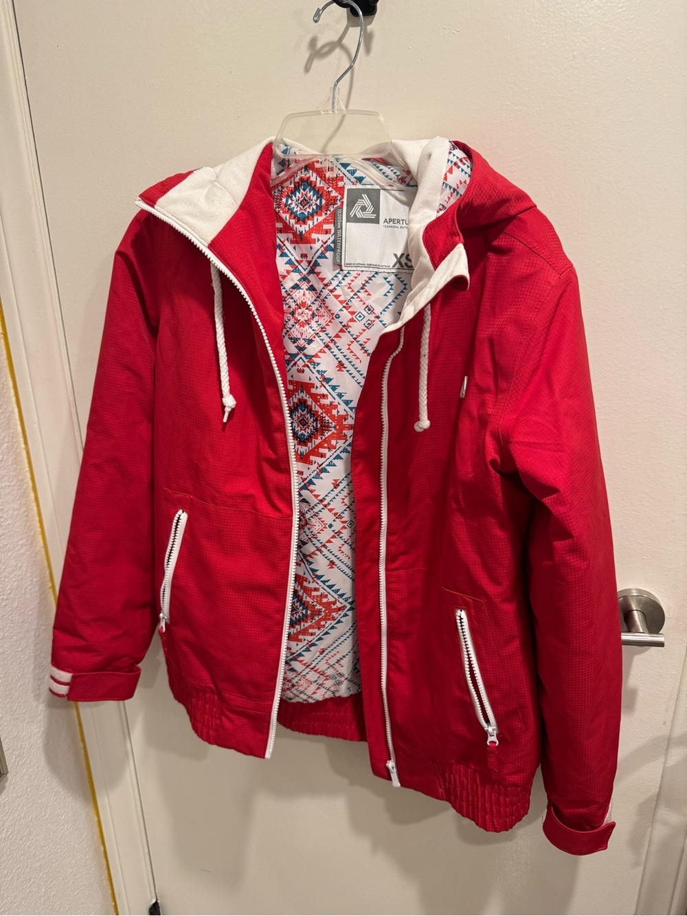 Red hooded jacket